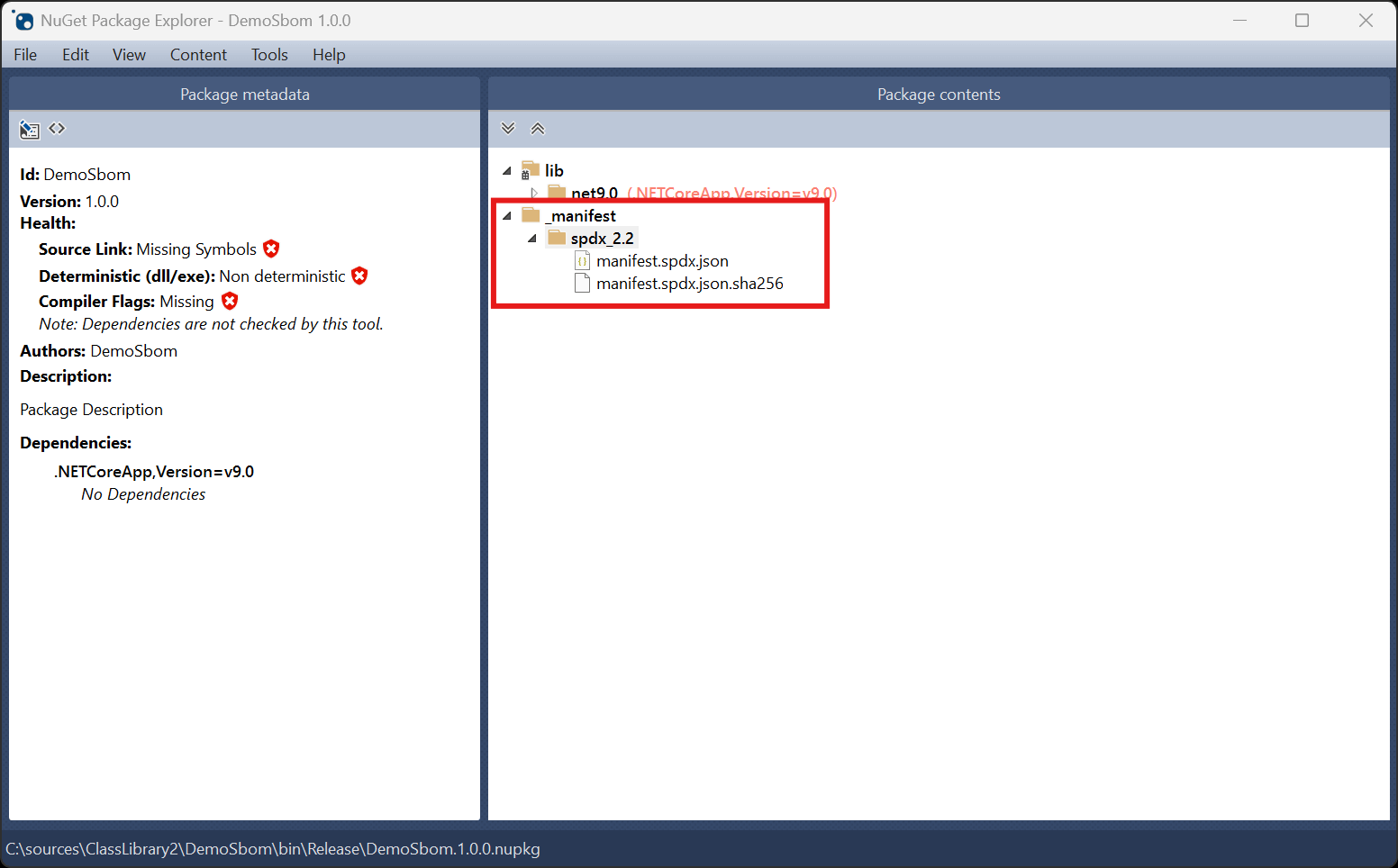 NuGet package containing an SPDX file